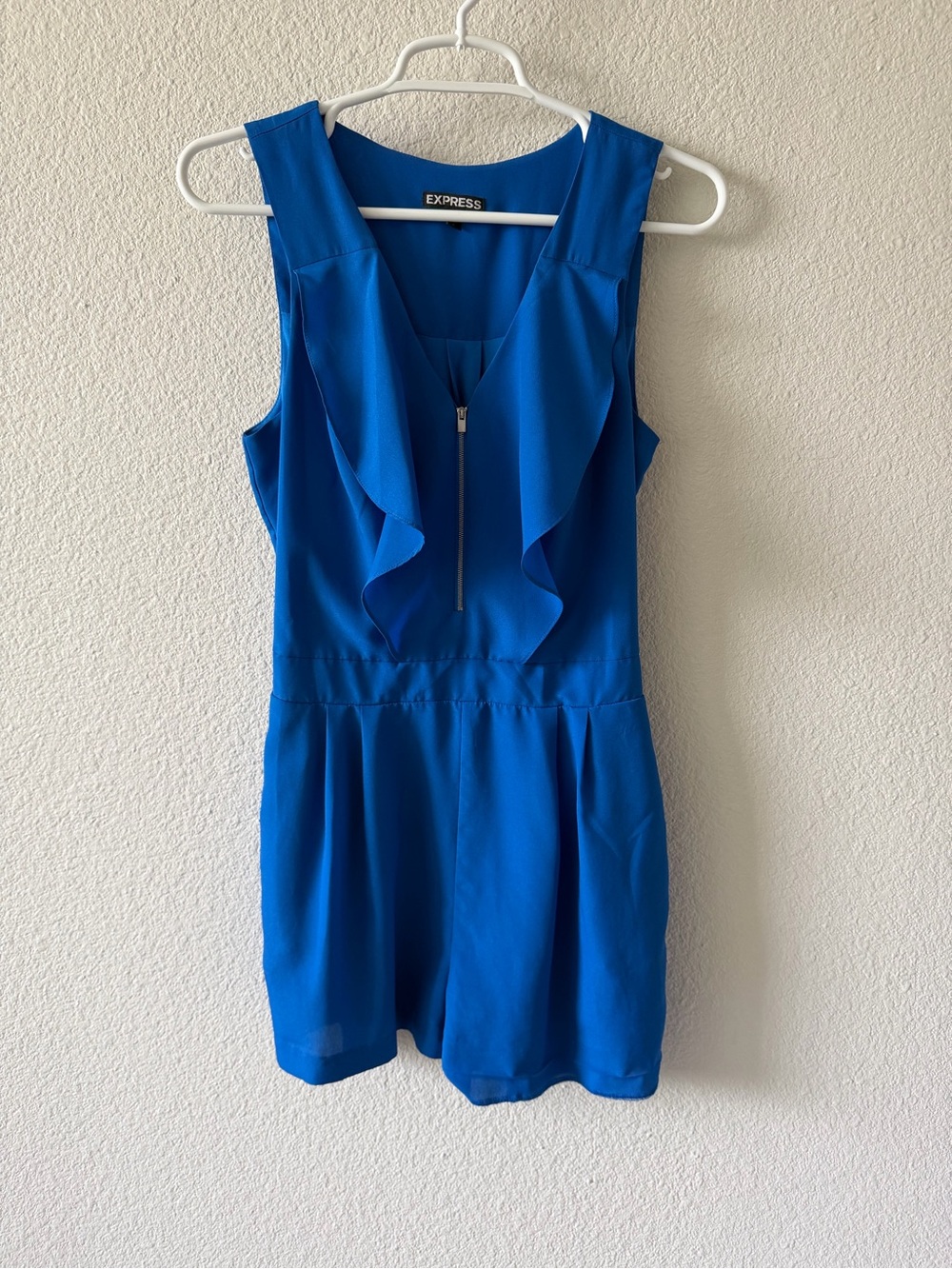 Express Women's Royal Blue Ruffle-Front Sleeveless Romper - Picture 1 of 6